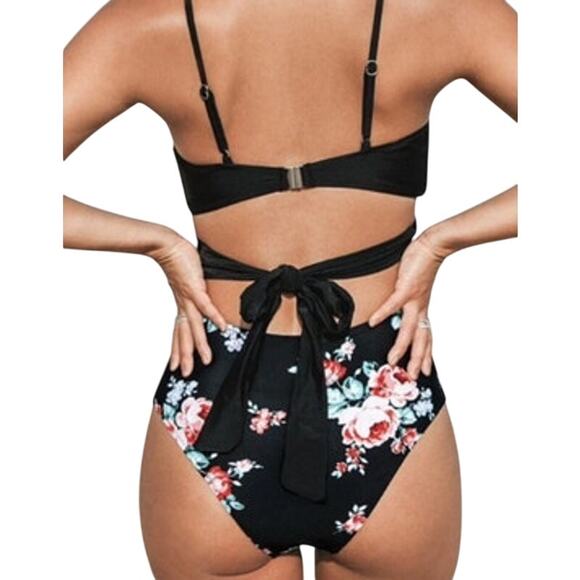 Cupshe floral wrap cutout one piece bathing suit swimsuit black size X-Small XS - Picture 8 of 8